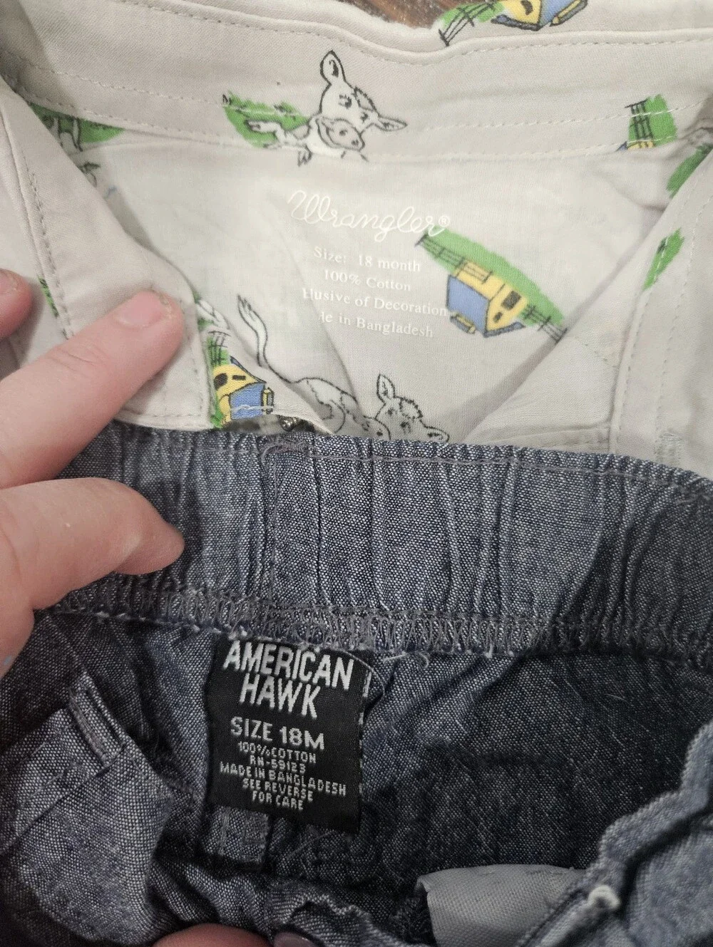 Wrangler Toddler 18 Month Button Up Farm Onesie & Shorts Bundle